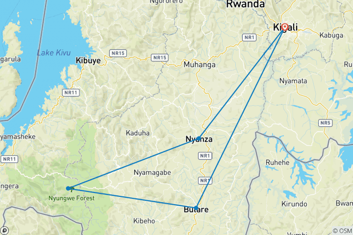 Kaart van 3 Dagen Nyungwe Nationaal Park Bezoek