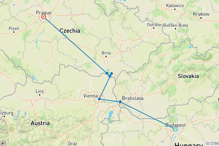 Carte du circuit Aventure de Budapest à Prague