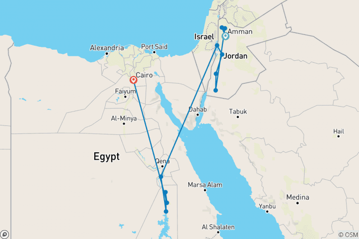 Carte du circuit L'essentiel de la Jordanie et de l'Egypte (5 & 4 étoiles)