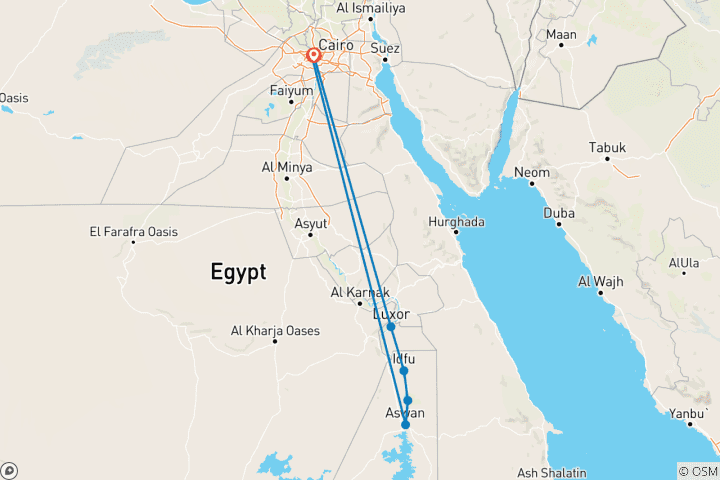 Mapa de Reino de Egipto - 8 Días (El Cairo, Asuán - Crucero por el Nilo - Luxor) y Circuito de ida y Circuito en tren nocturno