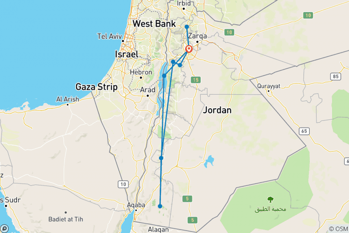 Carte du circuit Les splendeurs de la Jordanie - Circuit privé 5 étoiles