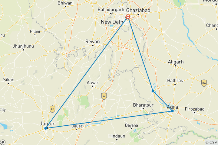 Carte du circuit Circuit historique de 7 jours dans le Triangle d'Or avec Mathura et Vrindavan - TOUT COMPRIS
