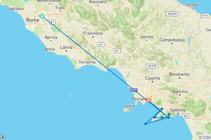 Carte du circuit Côte amalfitaine - Sud de l'Italie