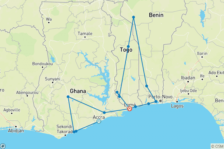 Carte du circuit Togo, Bénin et Ghana