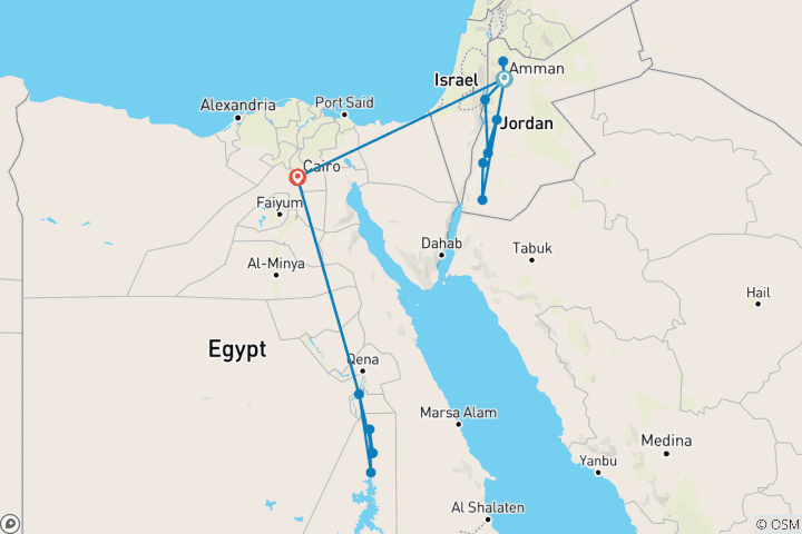 Map of Jordan & Egypt by Nile Cruise (5 & 4 Star Hotels)