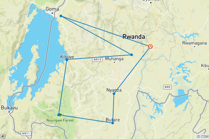 Map of 9 Days Rwanda Gorilla Experience & Safari