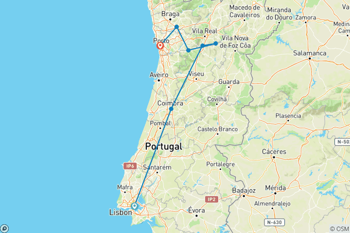 Carte du circuit Découvrez Lisbonne, Porto et la vallée du Douro (croisière de port en port) (7 destinations)