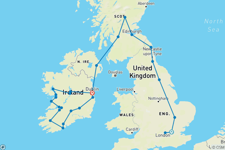Map of England, Scotland and Ireland end Dublin