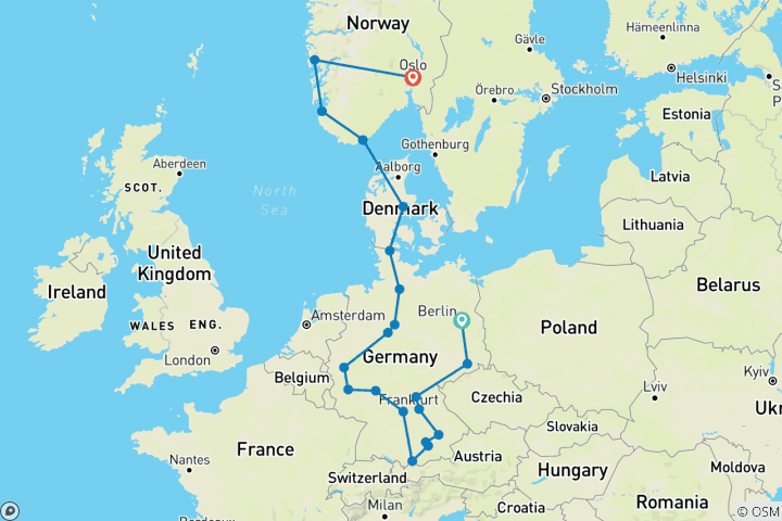 Kaart van Duitsland & Noorwegen (21 bestemmingen)