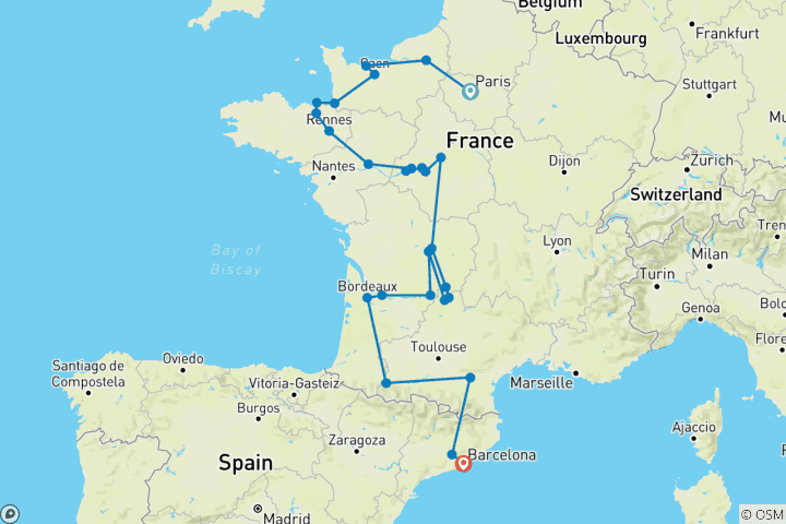 Carte du circuit La France et Barcelone en un clin d'œil (26 destinations)