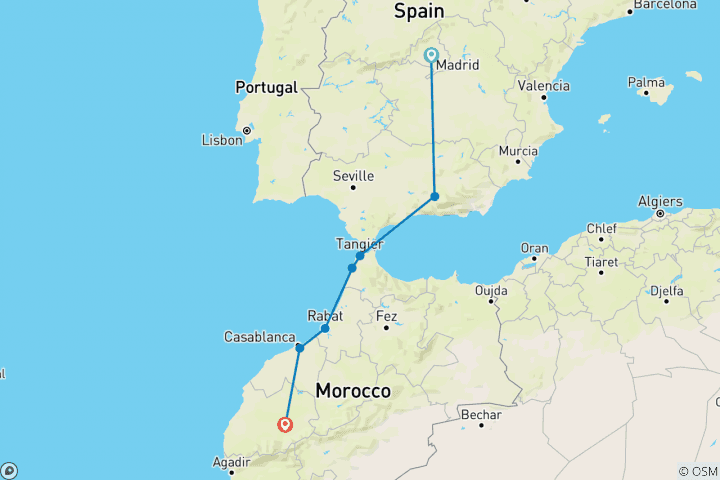 Map of Madrid and Magical Morocco end Marrakesh (7 destinations)