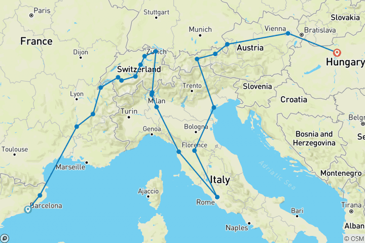 Kaart van Magisch Europa met Boedapest (23 bestemmingen)