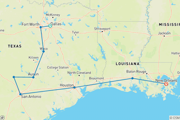 Map of The Lone Star State to the French Quarter