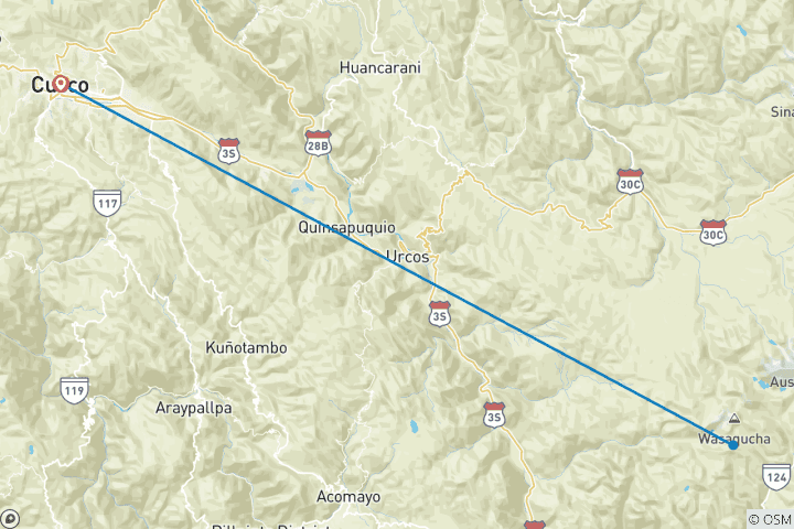 Map of 4 Day Rainbow Mountain + Ausangate Trek