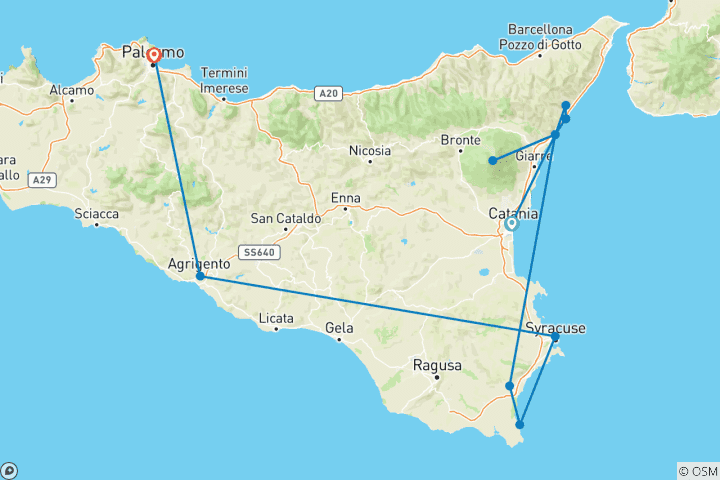 Carte du circuit Petit groupe - Points forts de la Sicile (8 personnes maximum)