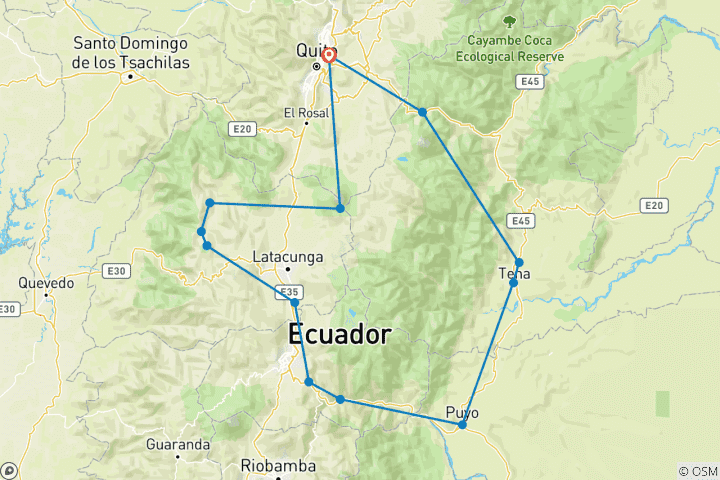 Map of Ecuador Treasures Bucket List  8 Days Tour