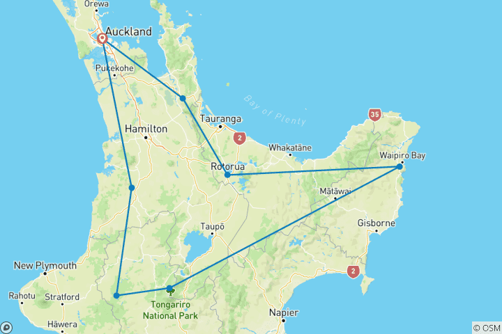 Carte du circuit Multisport Nouvelle-Zélande - Île du Nord