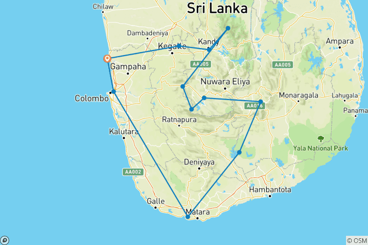 Map of Refreshingly Different Adventure 09 days Sri Lanka [Comfort "Winter"]