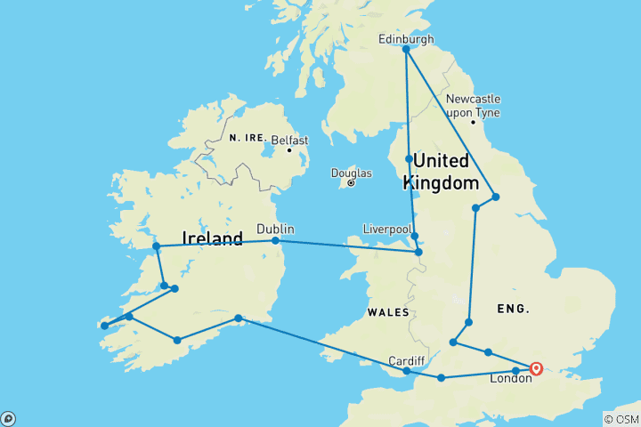 Map of Britain and Ireland Experience (2024/2025, 12 Days) (22 destinations)