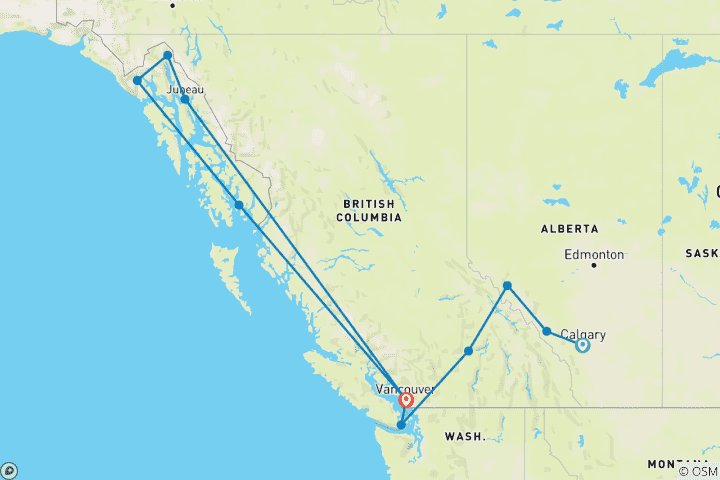 Karte von Wunder der kanadischen Rocky Mountains (17 Tage, Wunder der kanadischen Rocky Mountains mit Alaska-Kreuzfahrt innen)