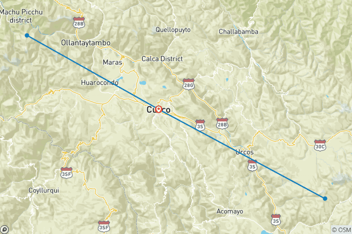 Mapa de 2 días Montaña arcoíris + 1 día Machu Picchu en tren