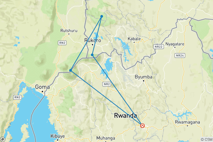 Map of 4 Day Rwanda Uganda Gorilla Trekking Tour Experience