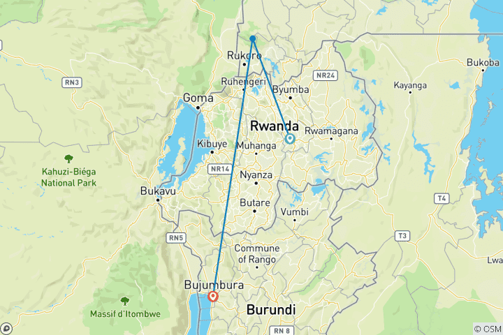 Map of The 7-Day Uganda Rwanda Burundi Overland Tour