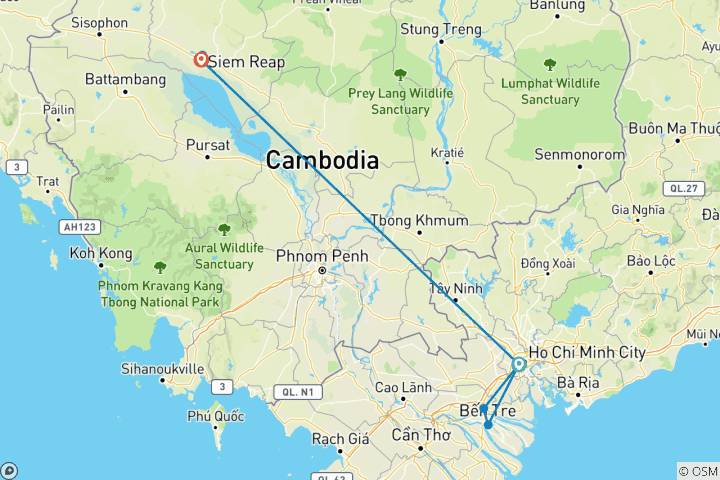 Map of Classic of Vietnam and Cambodia 6 Days from Sai Gon