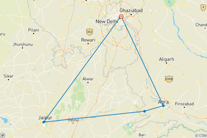 Kaart van Gouden Driehoek Tour met Oberoi