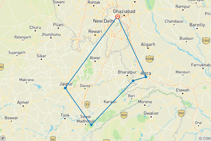Carte du circuit Circuit de luxe du Triangle d'Or avec Ranthambore