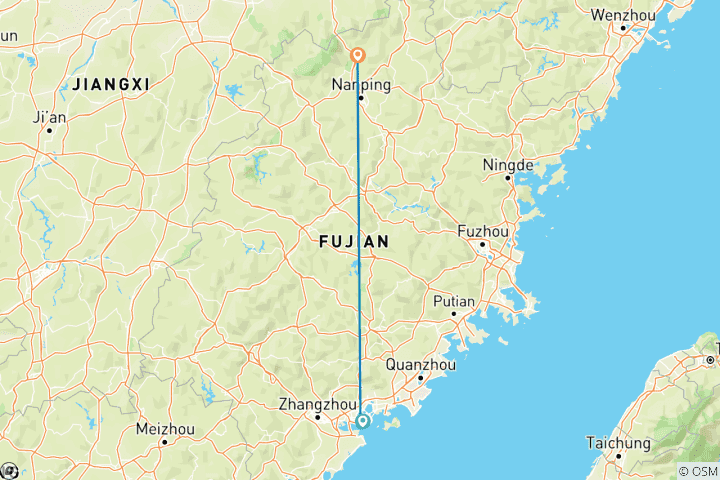 Carte du circuit Fujian - 7 jours d'exploration : Xiamen, Tulou et le mont Wuyi