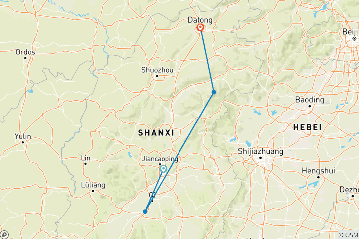 Carte du circuit Circuit historique du Shanxi en 9 jours : Taiyuan, Pingyao, Mt Wutai et Datong