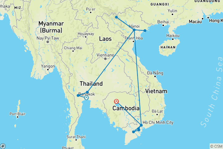 Map of Glimpse Of Indochina In 15 Days Thailand- Vietnam- Cambodia