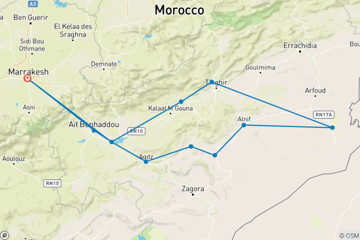 Map of Desert Tour 3 Days 2 nights from Marrakech