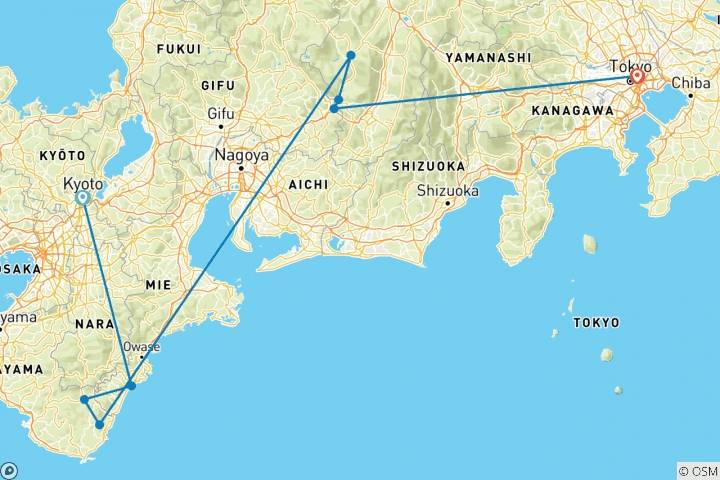 Carte du circuit Kumano Kodo au Japon