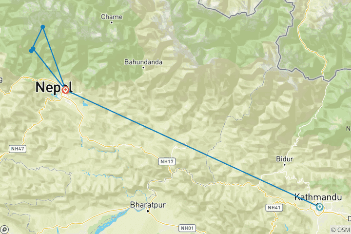 Carte du circuit Trek du camp de base de l'Annapurna - 8 jours