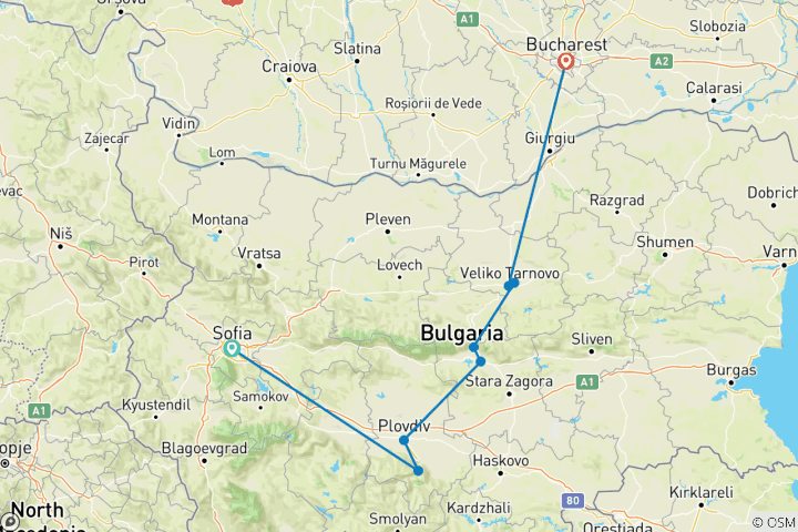 Carte du circuit De Sofia à Bucarest (8 destinations)