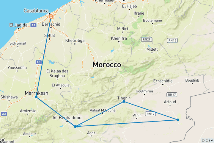 Karte von Südliches Marokko Rundreise