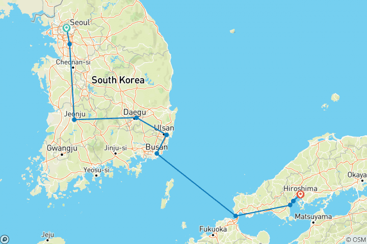 Karte von Von Seoul nach Hiroshima