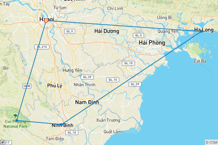 Carte du circuit Explorez Hanoi - Baie d'Ha Long - Ninh Binh - Parc national de Cuc Phuong 7 jours 6 nuits