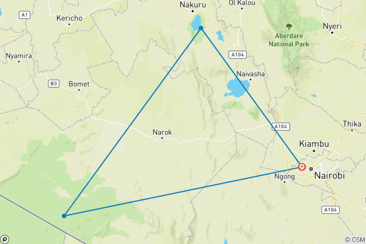 Map of Through the Rift Valley, Keekorok Lodges - Private Tour