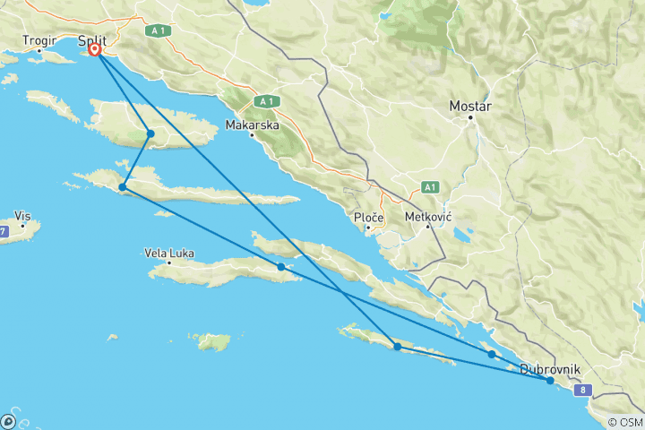 Kaart van Zeilen in Split - premium plus - 8 dagen