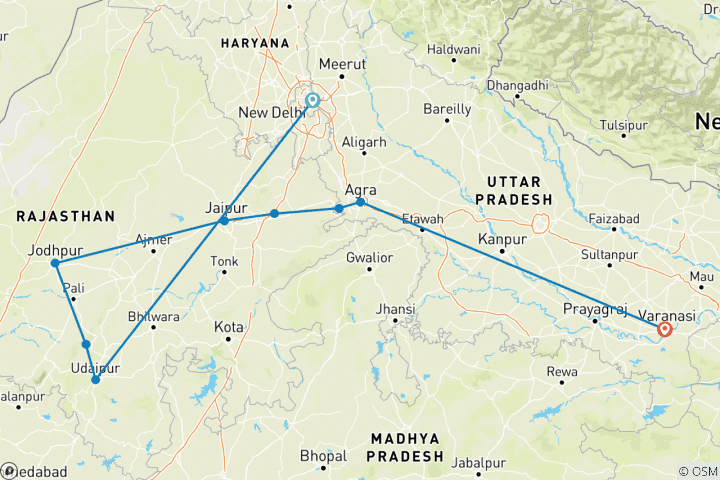Carte du circuit Maharajas et; Sadhus - Rajasthan et Varanasi !
