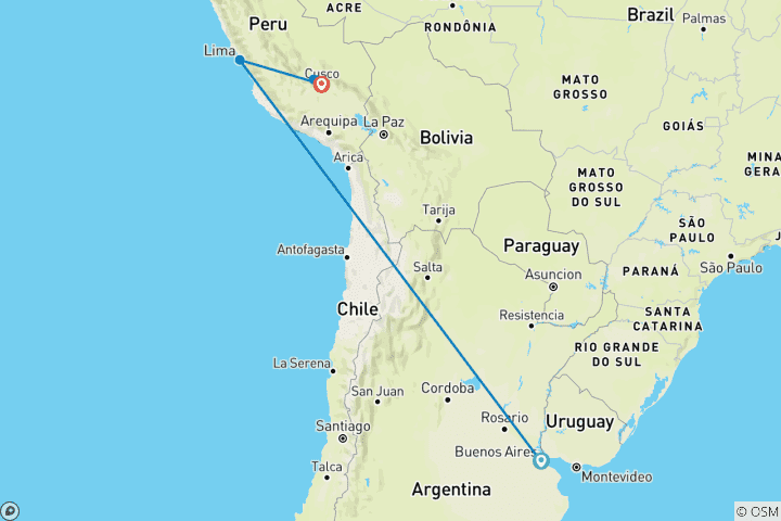 Map of 11-Day Argentina & Peru Essential Tour