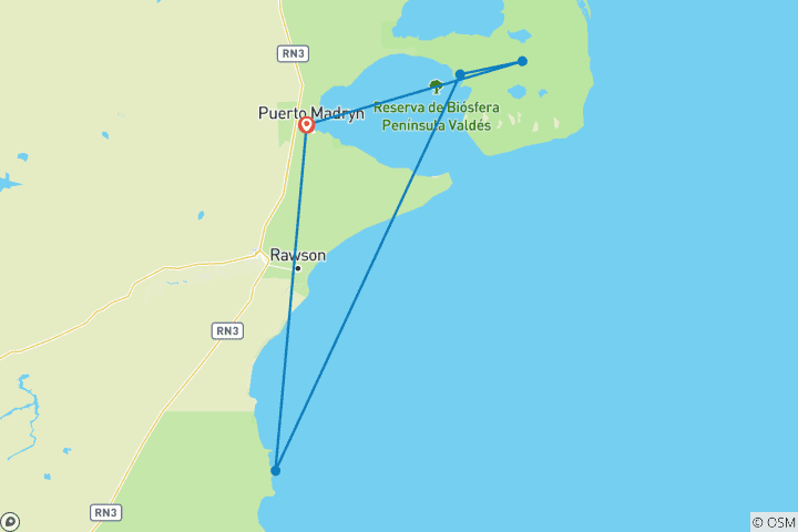 Carte du circuit Circuit de 4 jours à Puerto Madryn