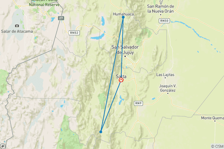 Kaart van 4-daagse rondreis door Salta