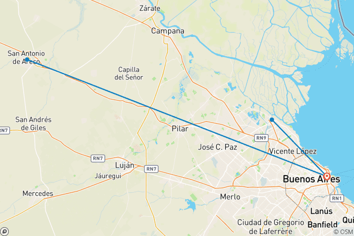 Mapa de Circuito de lujo de 5 días por Buenos Aires