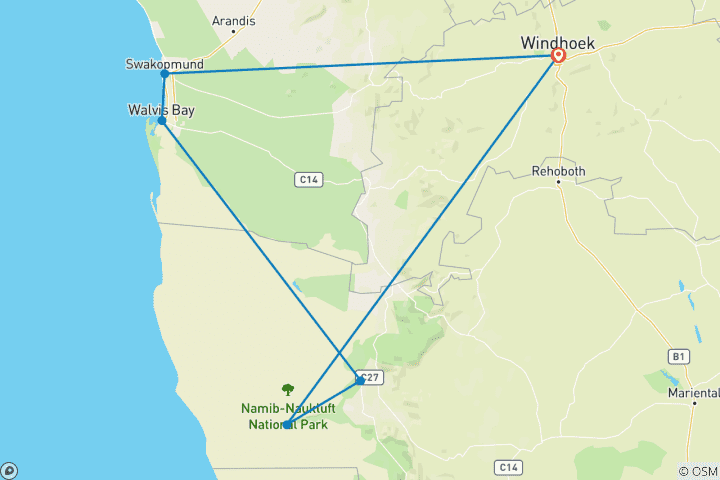 Carte du circuit Sossusvlei et Swakopmund - avec hébergement - 4 jours