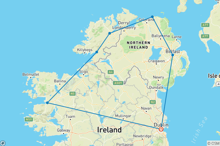 Carte du circuit Le pays des géants - plusieurs jours - Circuit en petit groupe en Irlande