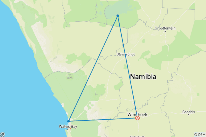 Map of 4-Day Etosha National Park and Swakopmund (Lodging)